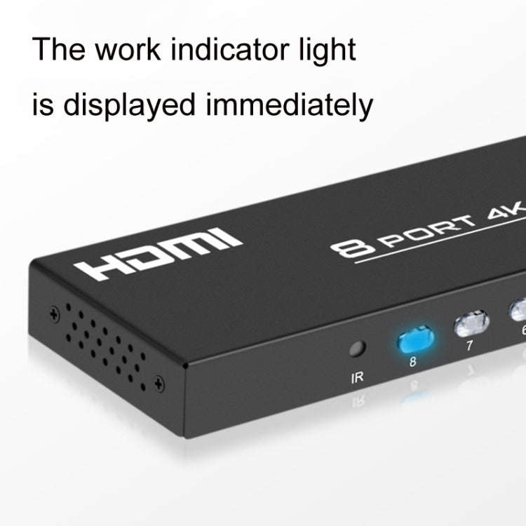 FJGEAR FJ-4K801 4K 8 In 1 Out HDMI HD Video Switcher, Plug Type:EU Plug(Black)