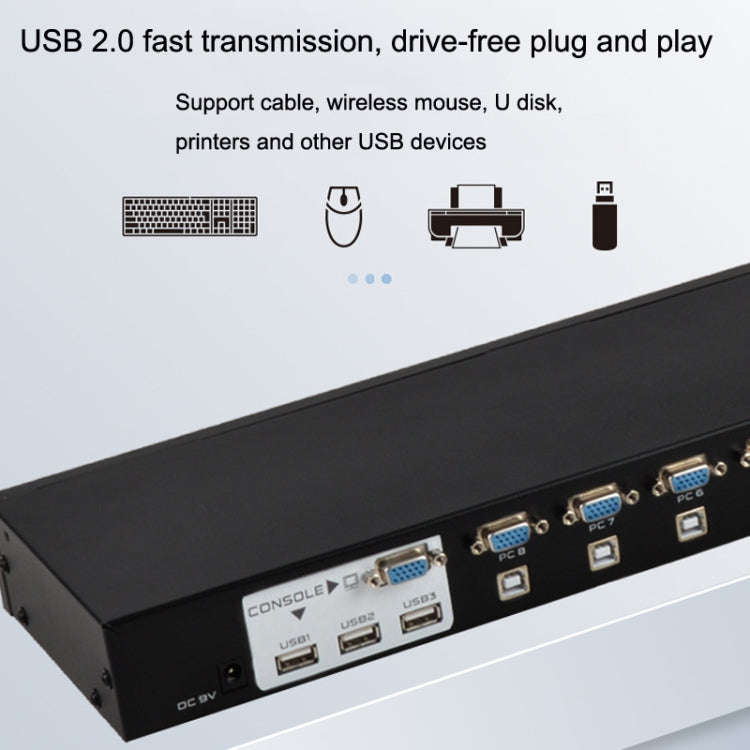 FJGEAR FJ-810UK 8 In 1 Out USB KVM Switcher With Desktop Switch, Plug Type:EU Plug(Black)
