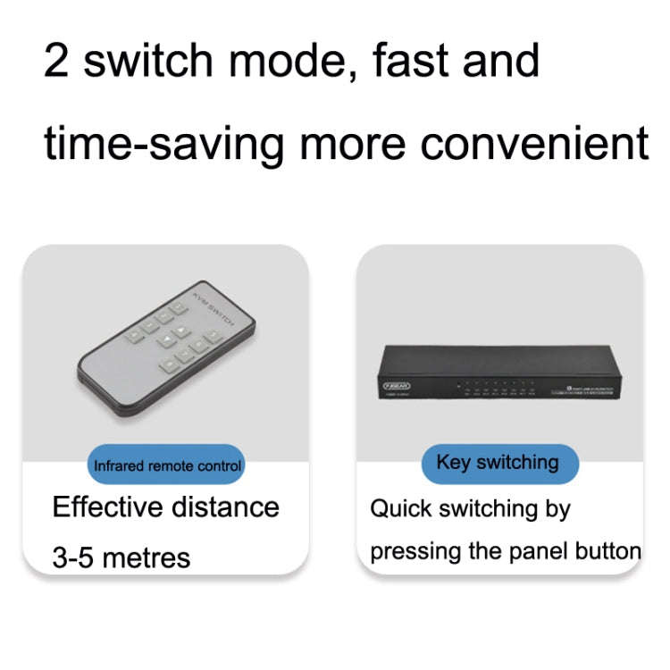 FJGEAR FJ-810UK 8 In 1 Out USB KVM Switcher With Desktop Switch, Plug Type:EU Plug(Black)