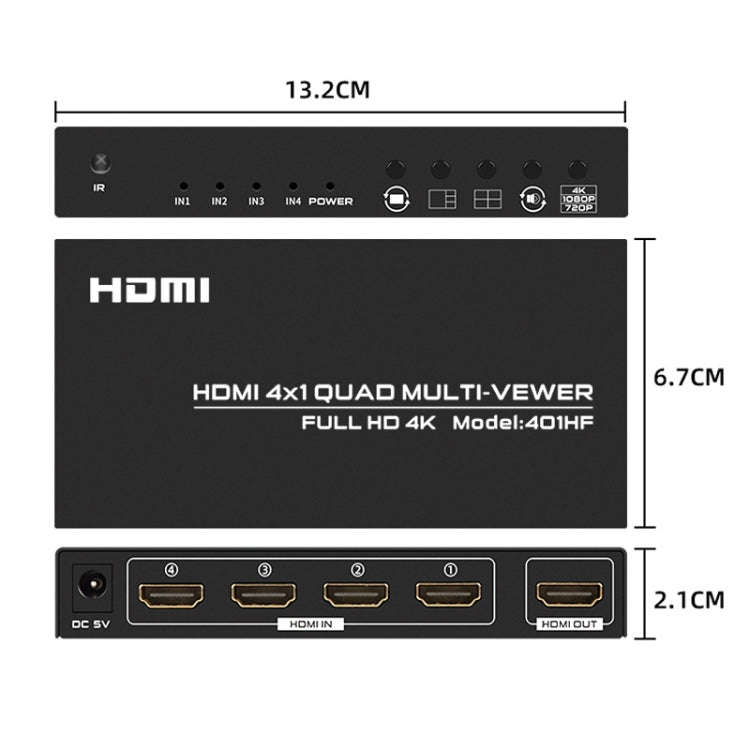 FJGEAR FJ-401HF 4 In 1 Out 4K HDMI Splitter Supports Four Screen Segmentation, Plug Type:US Plug(...
