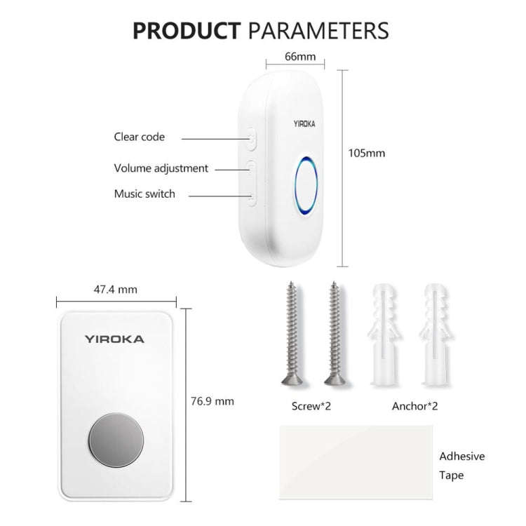 Yiroka Wireless Doorbell Smart Doorbell Digital Doorbell for the Elderly, Plug type:EU Plug
