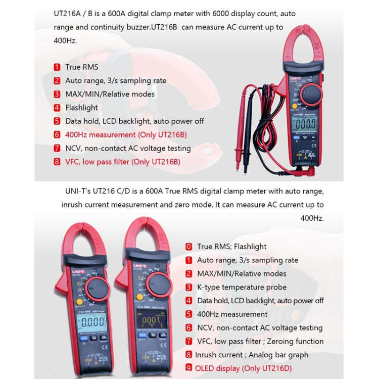 UNI-T UT216A 600A Digital Clamp Meter AC DC Voltage Detector