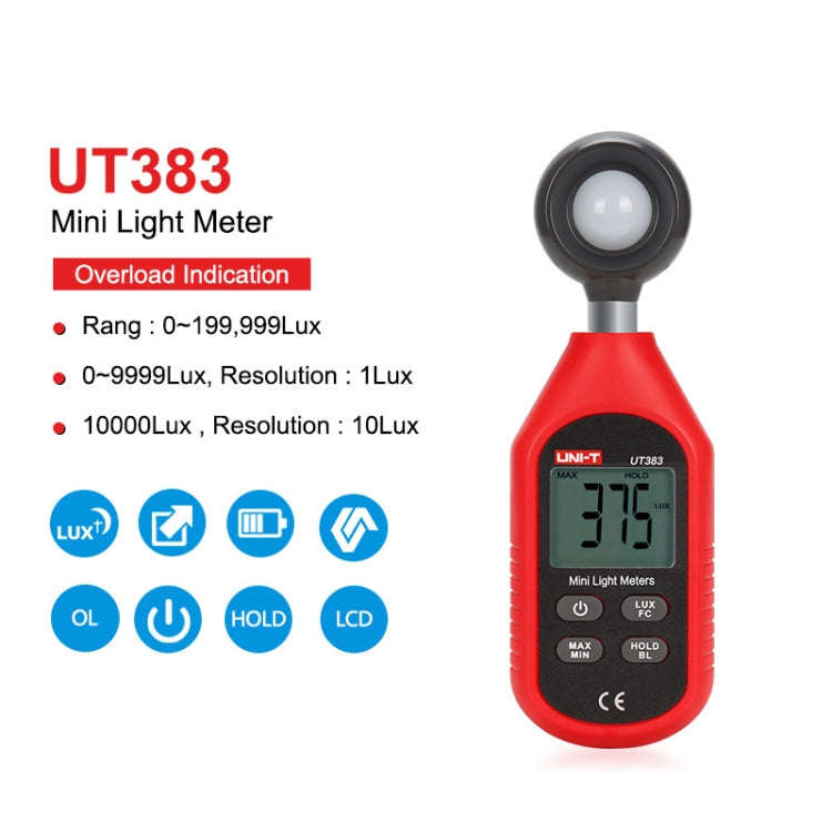 UNI-T UT383 200,000 LUX Digital Luxmeter Luminance Light Meter With LCD Backlit Display