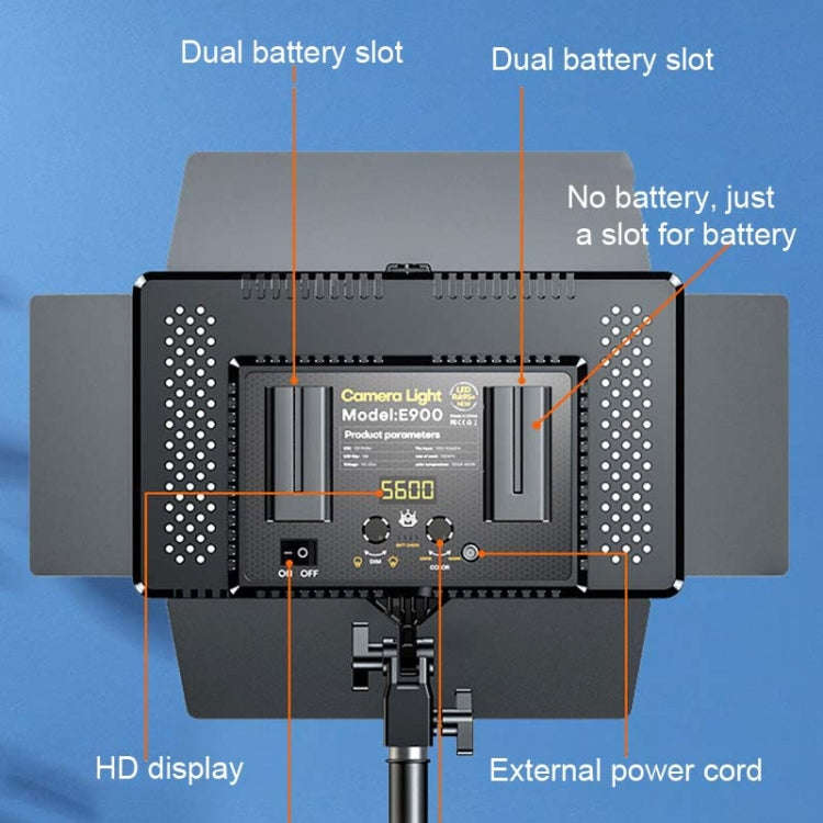 E900  55W  3000K-6500K Flat Panel Lights Live Broadcast Fill Light Knob Battery Model