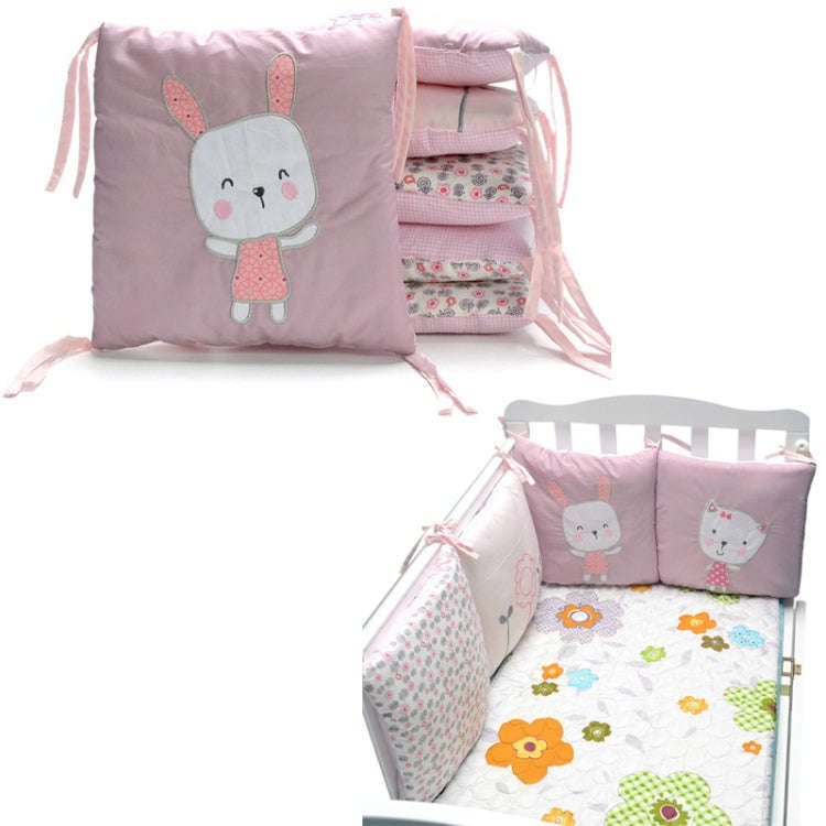 Crib Perimeter Embroidery Bunny Bedding Baby Cotton Anti-collision, Size:30 x 30 cm(Pink Six-piec...