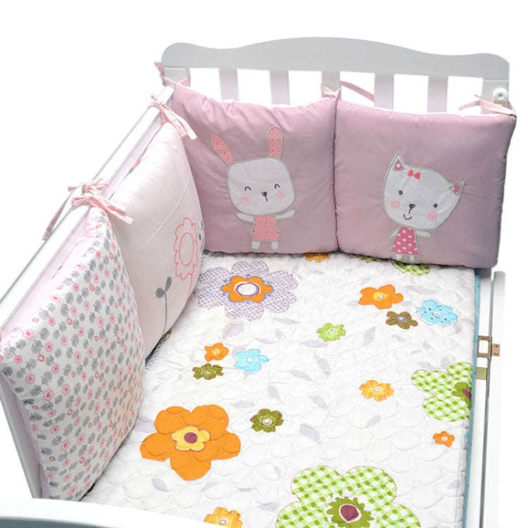 Crib Perimeter Embroidery Bunny Bedding Baby Cotton Anti-collision, Size:30 x 30 cm(Pink Six-piec...