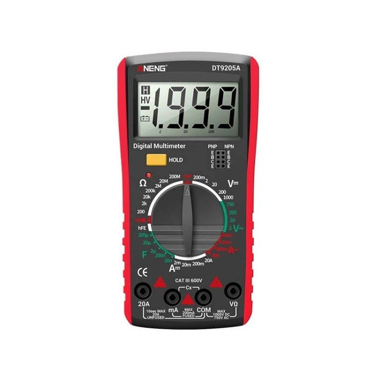 ANENG Automatic High-Precision Intelligent Digital Multimeter, Model:DT9205A HOLD Key(Red)
