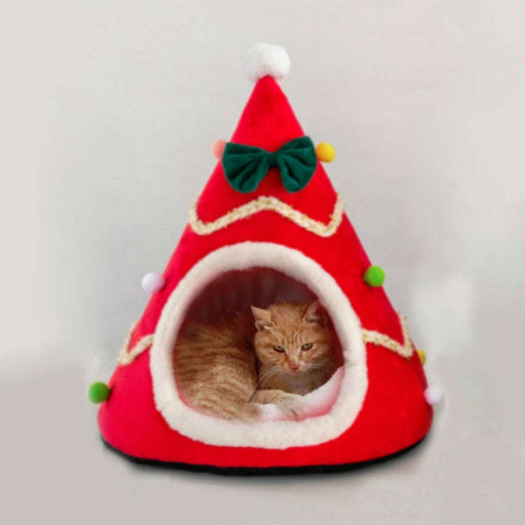 Three-dimensional Sponge Christmas Hat Shaped Pet Bed Nest Warmth Supplies, Size:Large 55x65cm(Red)
