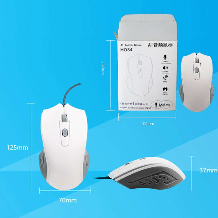 Pcsensor MOS4 4 Keys 2400DPI Game Intelligent Voice Recognition Input Mouse, Cable Length: 1.5m(M...