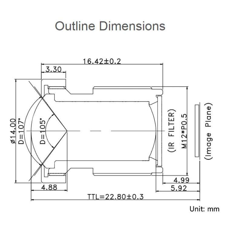 Waveshare WS1053516 For Raspberry Pi M12 High Resolution Lens, 16MP, 105 Degree FOV, 3.56mm Focal...