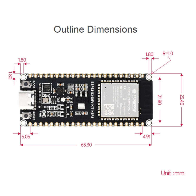 Waveshare ESP32-S3 Microcontroller 2.4GHz Wi-Fi Development Board ESP32-S3-WROOM-1-N8R8 Module St...