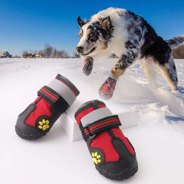 4 in 1 Autumn Winter Pet Dog Foot Cover Waterproof Shoes, Size:8x7cm(Red)
