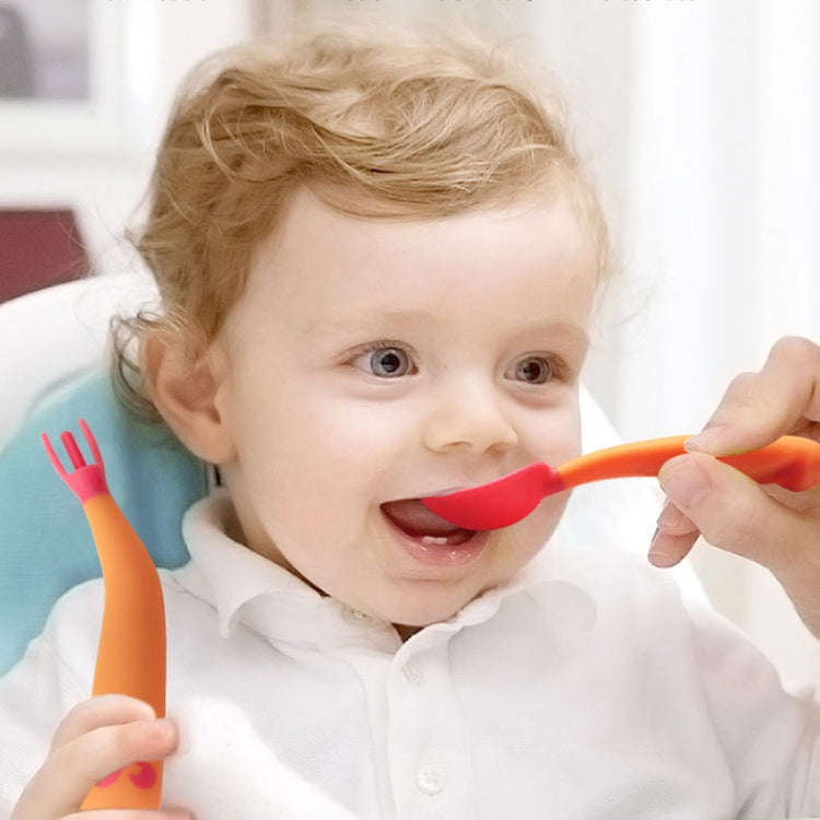 Baby Learning To Eat Bending Training Elbow Twisting Spoon Fork(Blue)