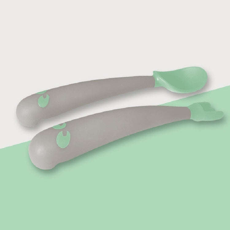 Baby Learning To Eat Bending Training Elbow Twisting Spoon Fork(Green)