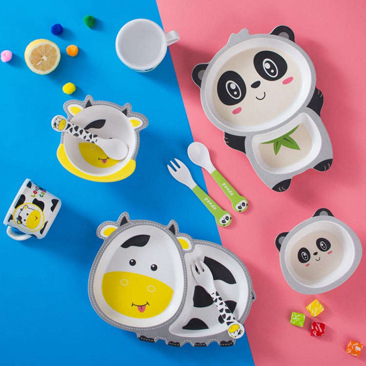 Bamboo Fiber Children Tableware Set Household Cute Cartoon Baby Food Supplement Plate Set(045 Frog)