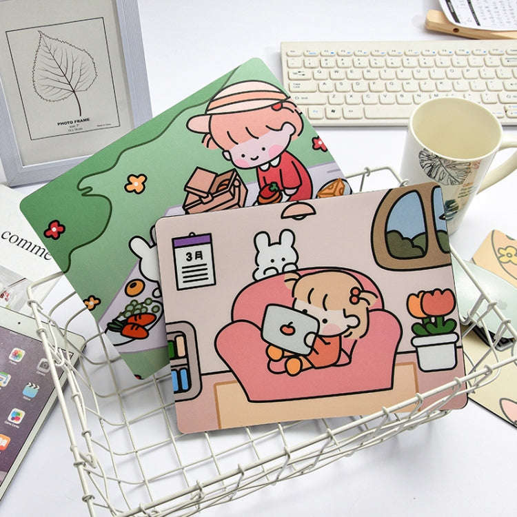 5 PCS Creative Cute Cartoon Rabbit Girl Mouse Pad Laptop Student Mouse Pad(Hide and seek)