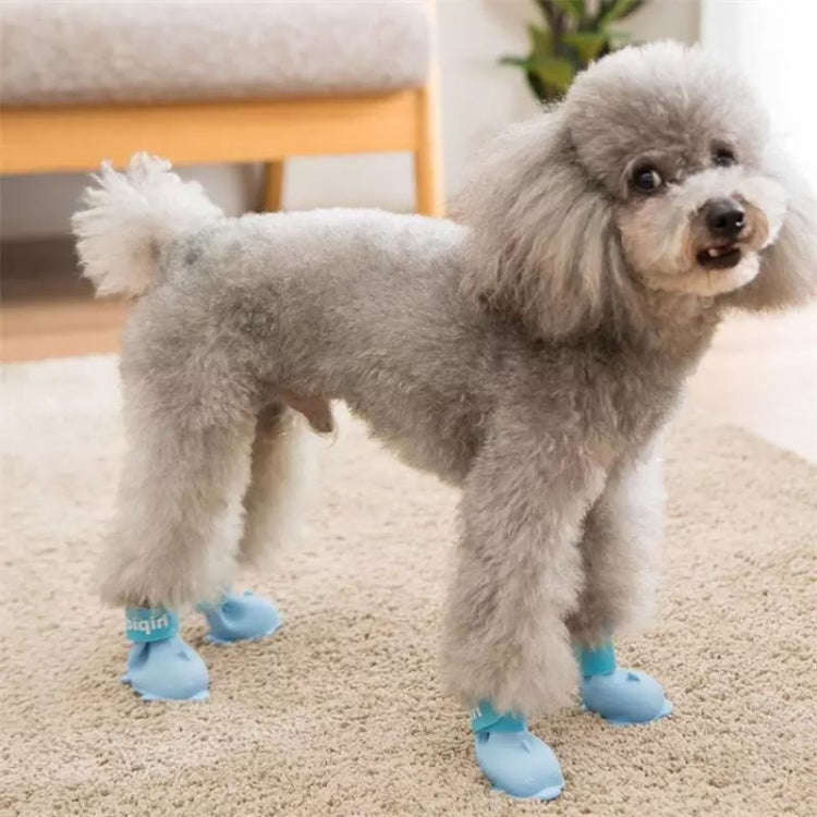 4 PCS/Set  Cartoon Dog Shoes Pet Silicone Waterproof Rain Boots, Size: L(Blue)