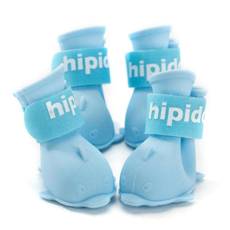 4 PCS/Set  Cartoon Dog Shoes Pet Silicone Waterproof Rain Boots, Size: L(Blue)