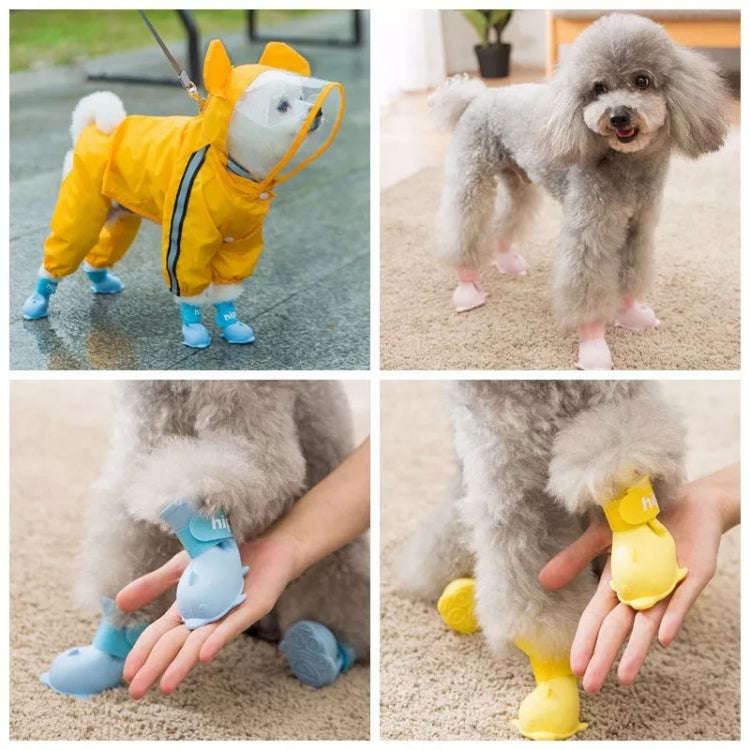 4 PCS/Set  Cartoon Dog Shoes Pet Silicone Waterproof Rain Boots, Size: L(Blue)