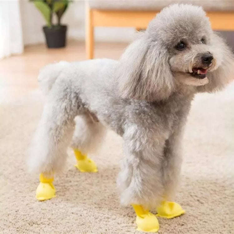 4 PCS/Set  Cartoon Dog Shoes Pet Silicone Waterproof Rain Boots, Size: L(Yellow)