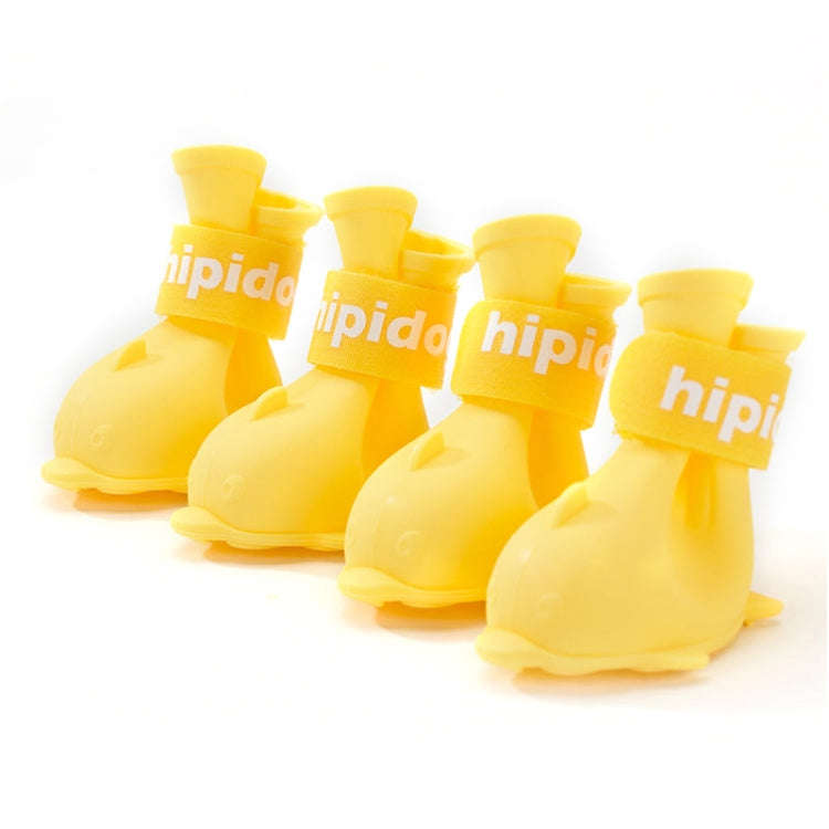 4 PCS/Set  Cartoon Dog Shoes Pet Silicone Waterproof Rain Boots, Size: L(Yellow)