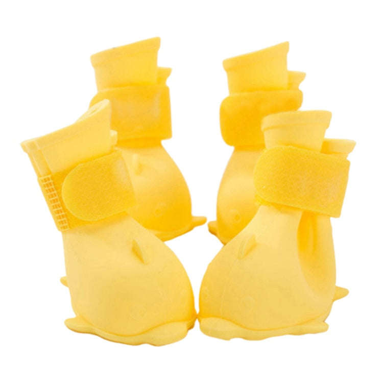 4 PCS/Set  Cartoon Dog Shoes Pet Silicone Waterproof Rain Boots, Size: L(Yellow)