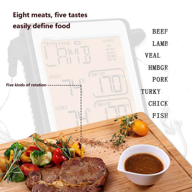 CH-212 Dual Probe Color Screen Smart Alarm Grill Kitchen Thermometer, Color:Colorful Backlight