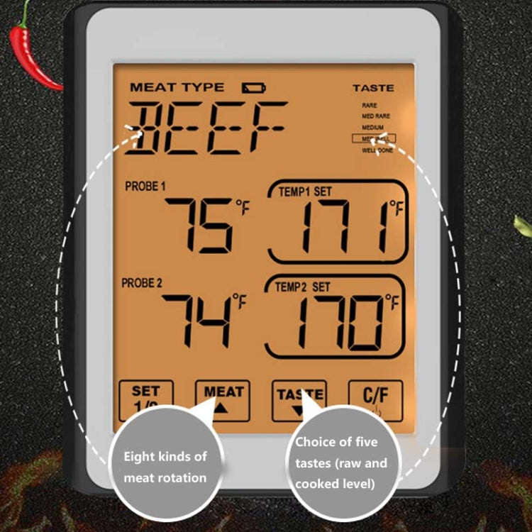 CH-212 Dual Probe Color Screen Smart Alarm Grill Kitchen Thermometer, Color:Colorful Backlight
