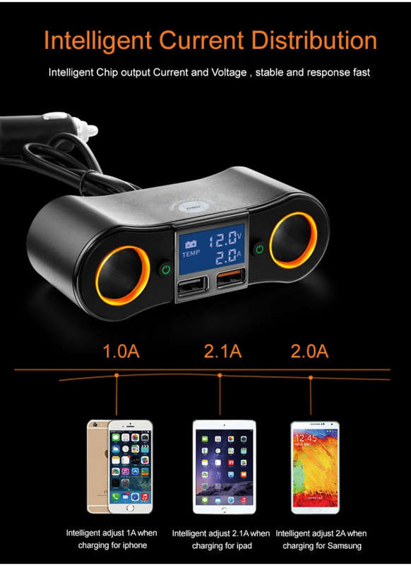 ZNB02 QC3.0 Fast Charge Car Charger Dual USB Car Cigarette Lighter(Orange Light)