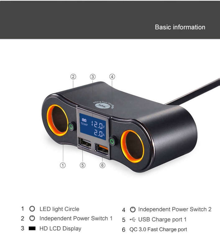 ZNB02 QC3.0 Fast Charge Car Charger Dual USB Car Cigarette Lighter(Orange Light)