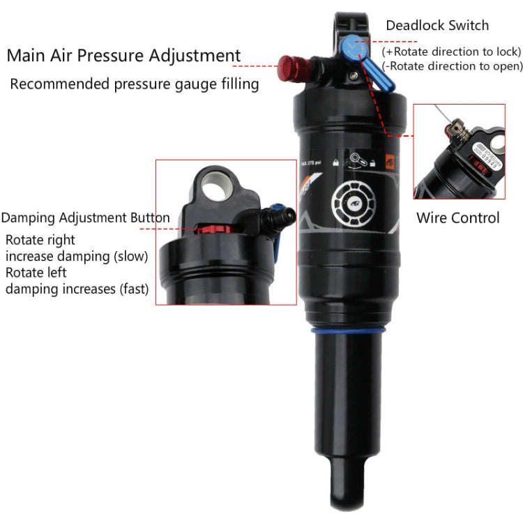 DNM AO38 Mountain Soft Tail Frame Rear Shock Absorber XC Air Pressure Rebound Shock Absorber, Siz...