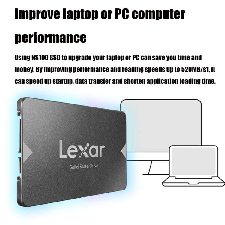 Lexar NS100 2.5 inch SATA3 Notebook Desktop SSD Solid State Drive, Capacity: 256GB(Gray)