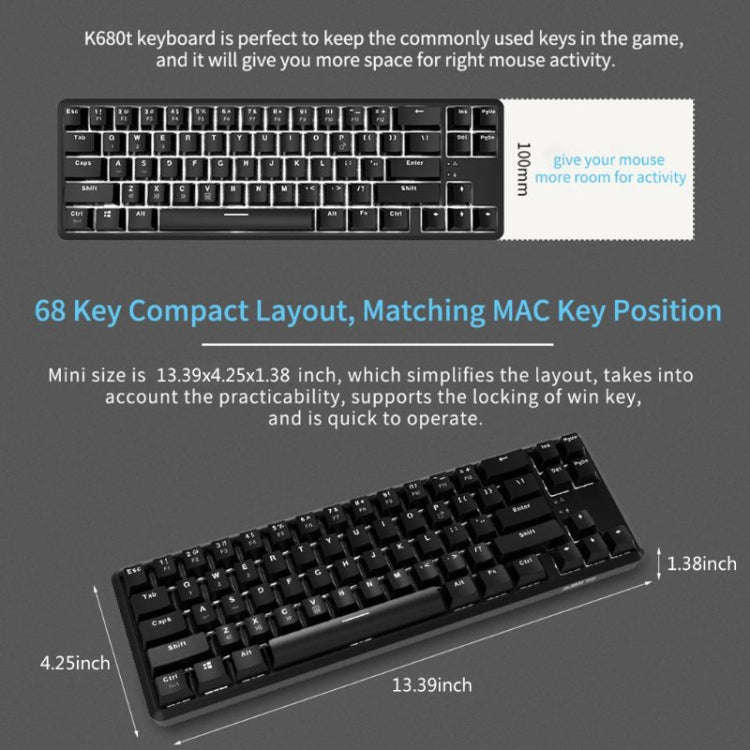 Ajazz K680T Mini USB Wired Dual-mode Charging 68-keys Laptop Bluetooth Mechanical Keyboard, Cable...