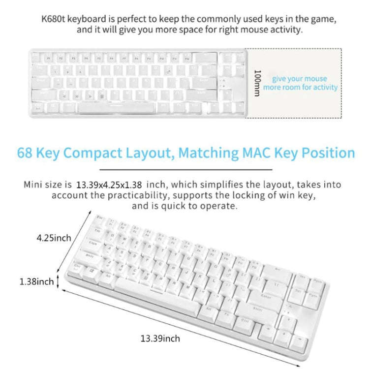 Ajazz K680T Mini USB Wired Dual-mode Charging 68-keys Laptop Bluetooth Mechanical Keyboard, Cable...