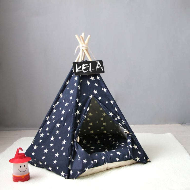Pet Kennel Corgi Small and Medium Dog Pet Tent, Specification: Large 60×60×70cm(Navy Beige Star...