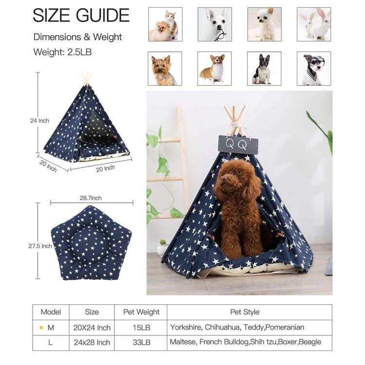 Pet Kennel Corgi Small and Medium Dog Pet Tent, Specification: Large 60×60×70cm(Navy Beige Star...