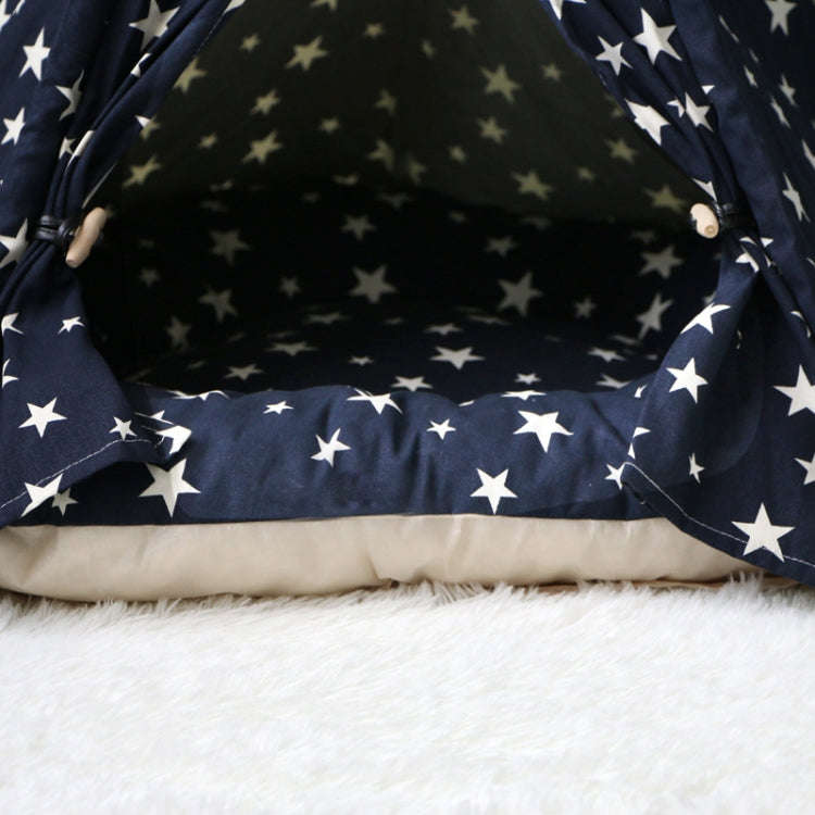 Pet Kennel Corgi Small and Medium Dog Pet Tent, Specification: Large 60×60×70cm(Navy Beige Star...