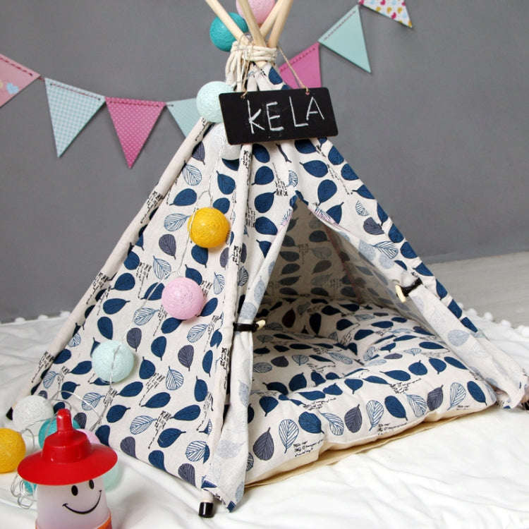 Small And Medium Dog Pet Tent Dog Cat Litter, Specification: Medium 50×50×60cm(Blue Leaves with...