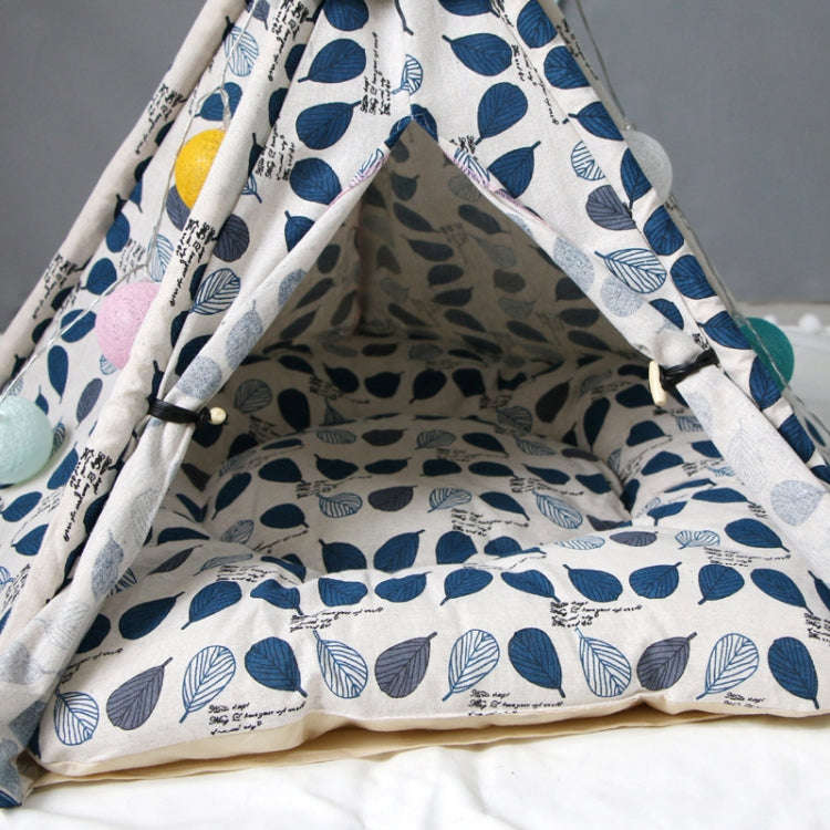 Small And Medium Dog Pet Tent Dog Cat Litter, Specification: Medium 50×50×60cm(Blue Leaves with...