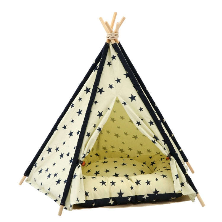 Cotton Canvas Pet Tent Cat and Dog Bed with Cushion, Specification: Medium 50×50×60cm(Beige Nav...