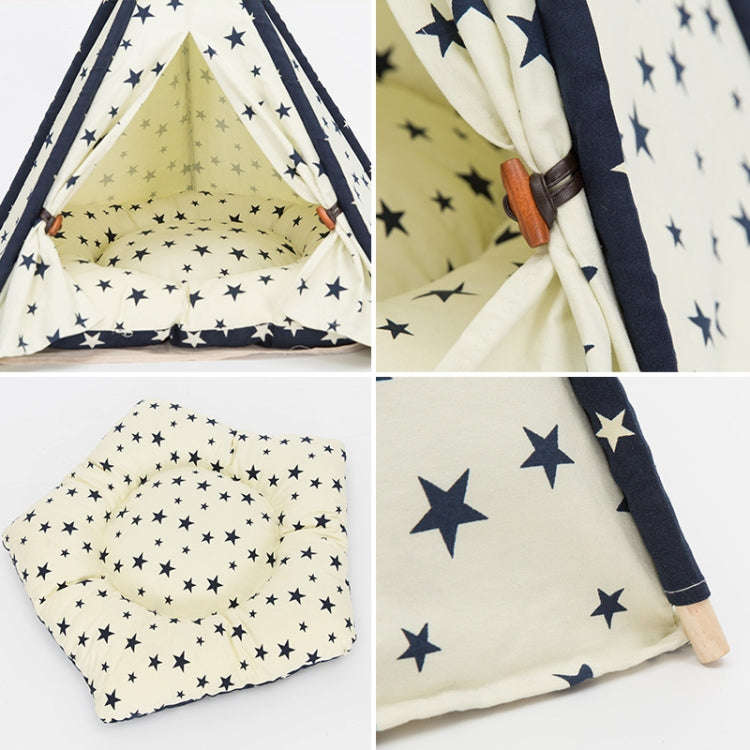 Cotton Canvas Pet Tent Cat and Dog Bed with Cushion, Specification: Medium 50×50×60cm(Beige Nav...