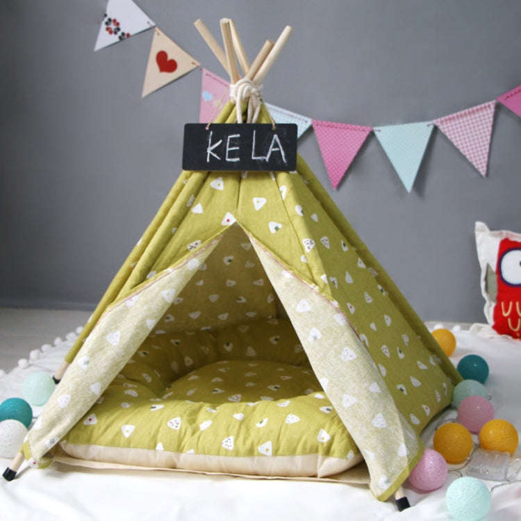 Cotton Canvas Pet Tent Cat and Dog Bed with Cushion, Specification: Small 40×40×50cm(Yellow Tri...