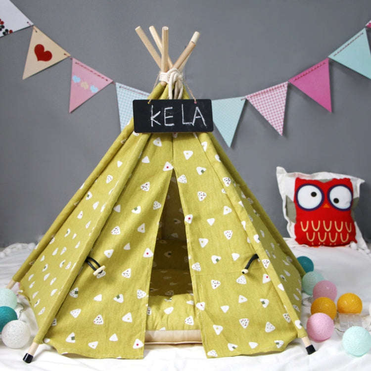 Cotton Canvas Pet Tent Cat and Dog Bed with Cushion, Specification: Small 40×40×50cm(Yellow Tri...