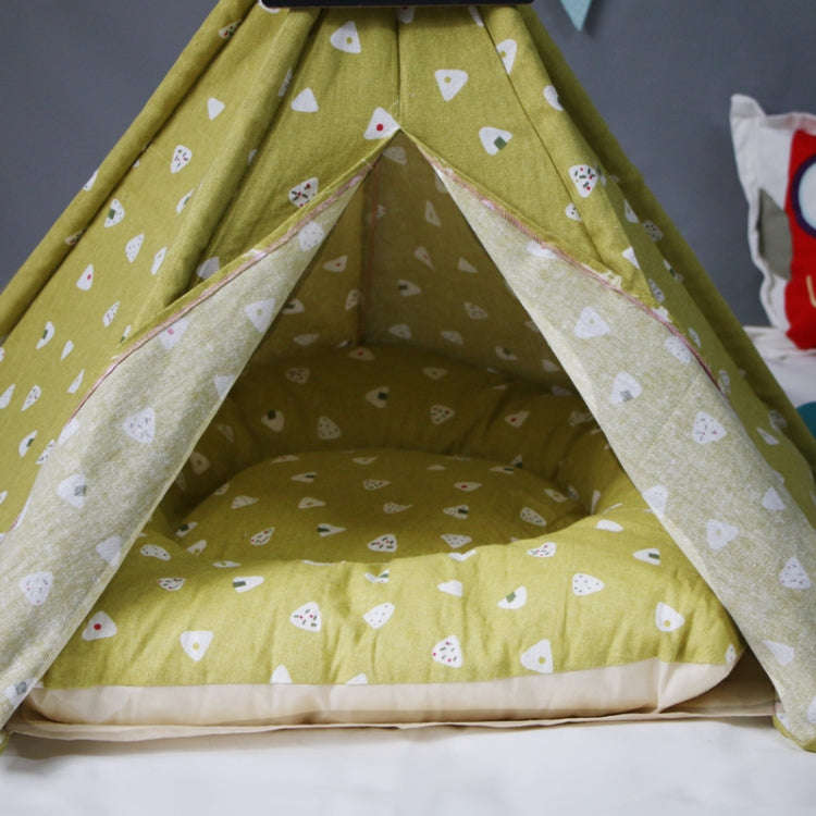 Cotton Canvas Pet Tent Cat and Dog Bed with Cushion, Specification: Small 40×40×50cm(Yellow Tri...