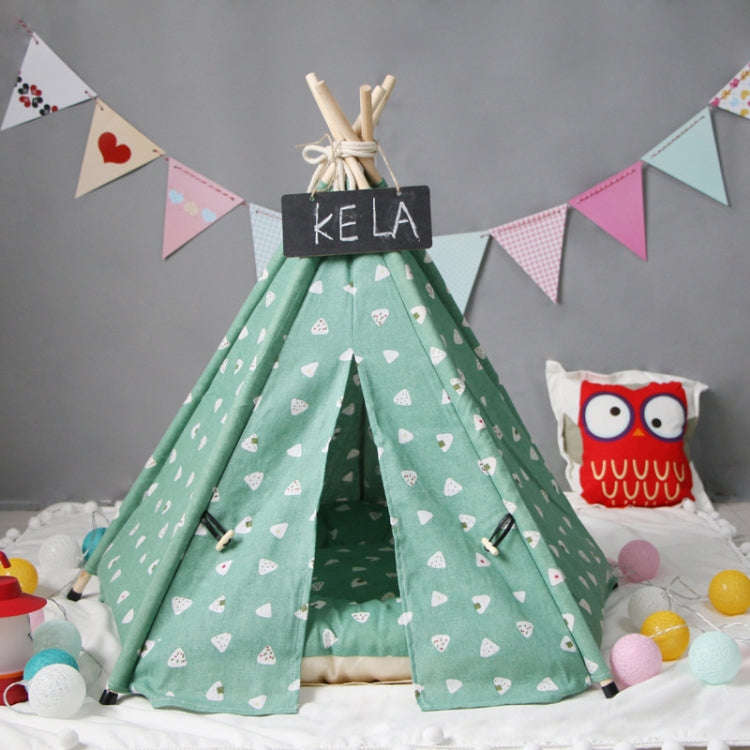Cotton Canvas Pet Tent Cat and Dog Bed with Cushion, Specification: Small 40×40×50cm(Green Tria...
