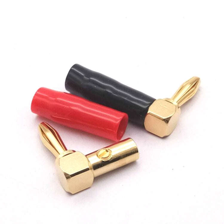 2pcs 4mm Banana Plug L-shaped 90 Degree Soft Rubber Speaker Wiring Speaker Banana Head(Red+Black)