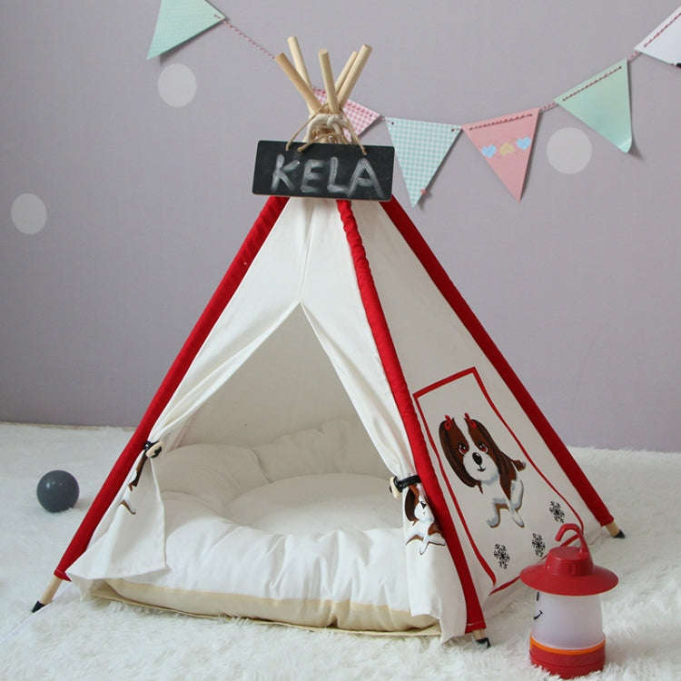 Pet Tent Removable And Washable Wooden Cat Kennel with Cushion, Specification: Medium 50×50×60c...