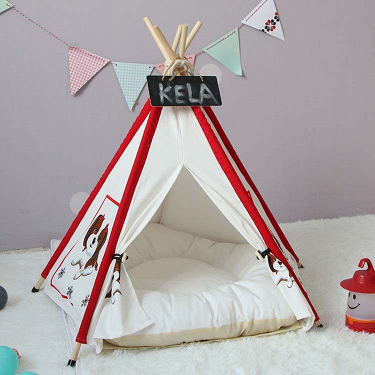 Pet Tent Removable And Washable Wooden Cat Kennel with Cushion, Specification: Medium 50×50×60c...