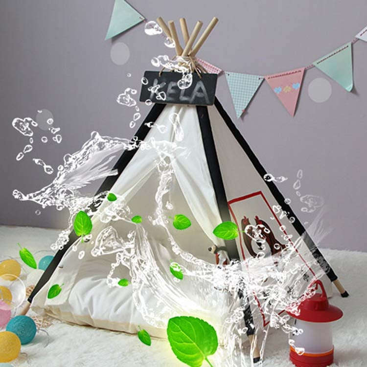 Pet Tent Removable And Washable Wooden Cat Kennel with Cushion, Specification: Medium 50×50×60c...