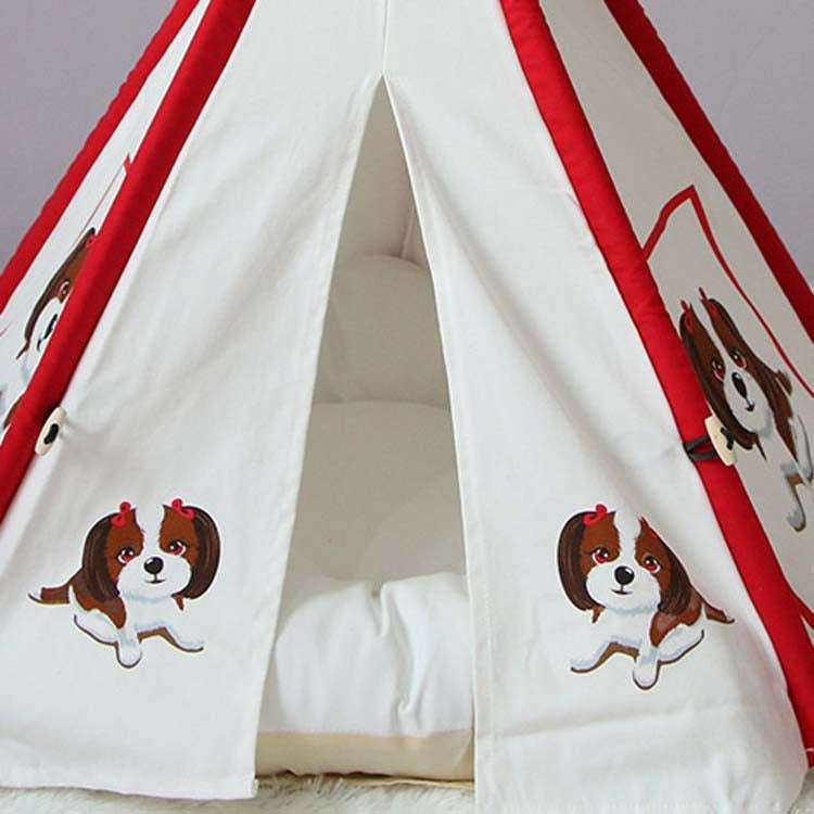 Pet Tent Removable And Washable Wooden Cat Kennel with Cushion, Specification: Medium 50×50×60c...